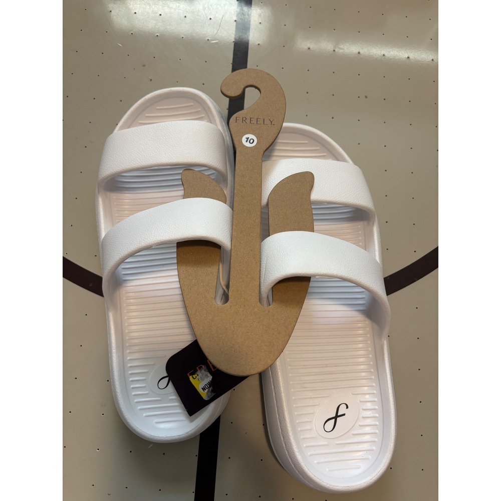 Freely Womens Slide Sandals White Two Strap Slip On Beach Pool Shoes Size 10